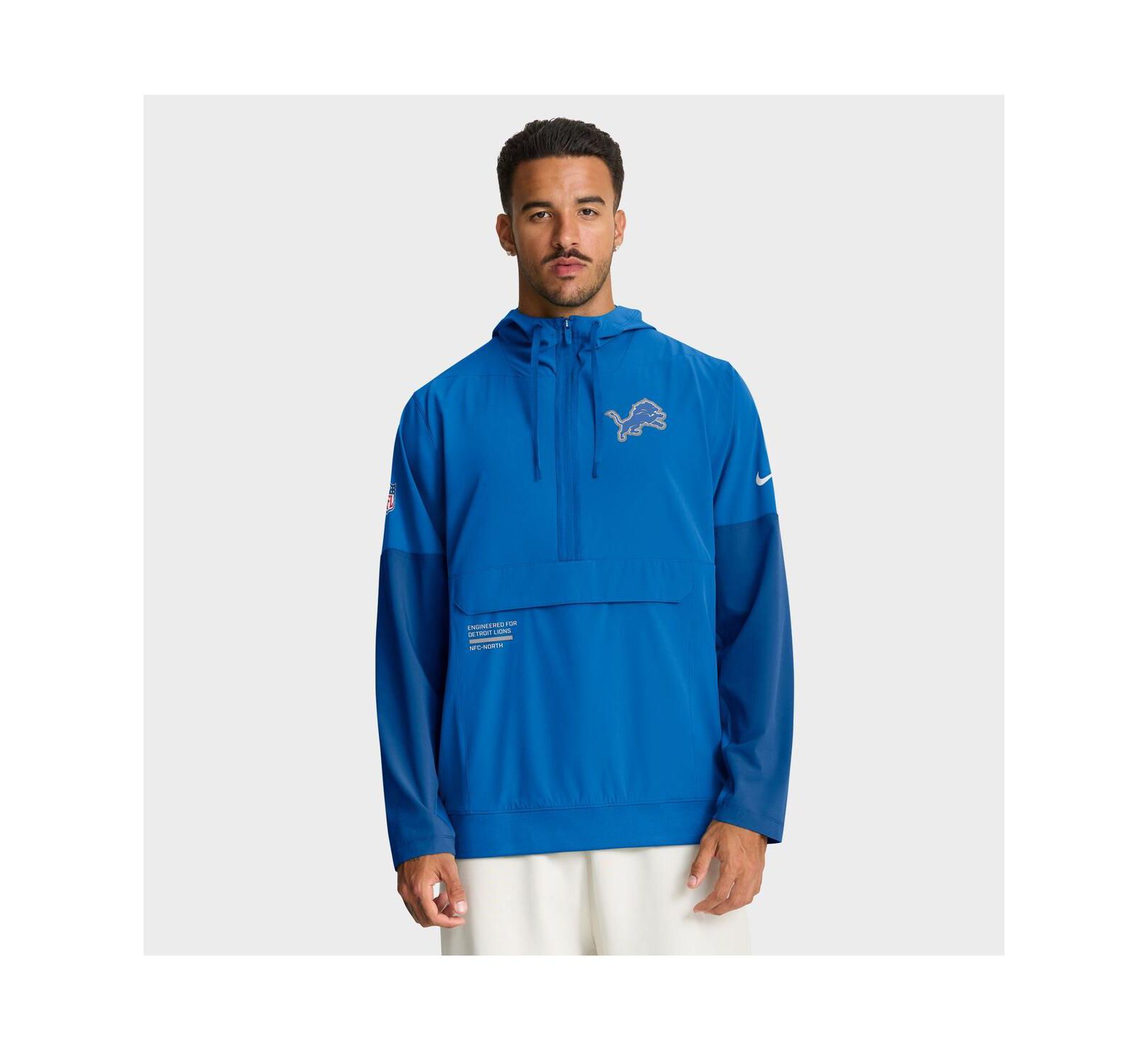 Худи-куртка Nike Men's Blue Detroit Lions Sideline Anorak Half-Zip