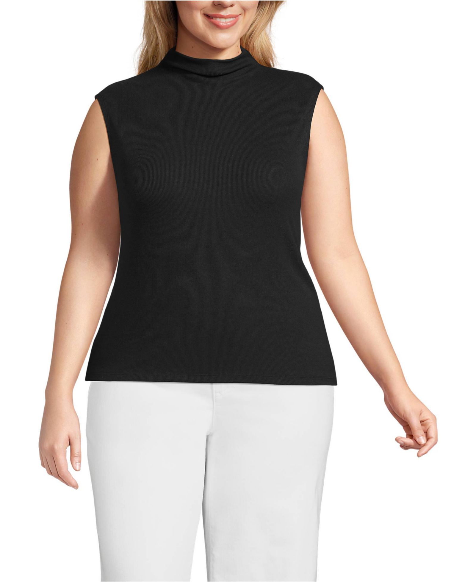 Топ Lands' End Plus Size с коротким рукавом и воротником-стойкой из трикотажа