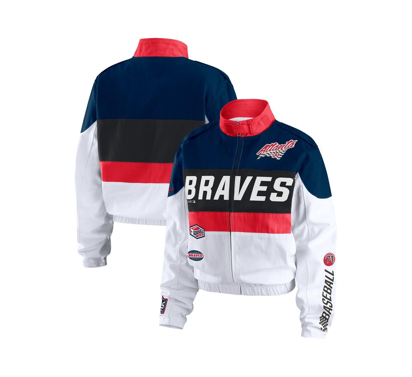 Женская куртка WEAR by Erin Andrews Navy/White Atlanta Braves Racing Full-Zip