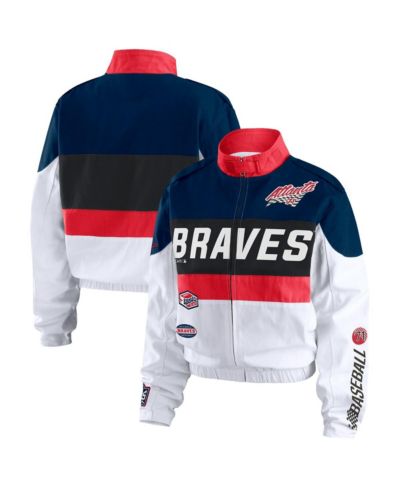 Женская куртка WEAR by Erin Andrews Navy/White Atlanta Braves Racing Full-Zip