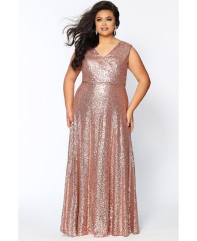 Celebrations by Sydney's Closet Women's V-Neck Sleeveless Sequin Maxi Dress