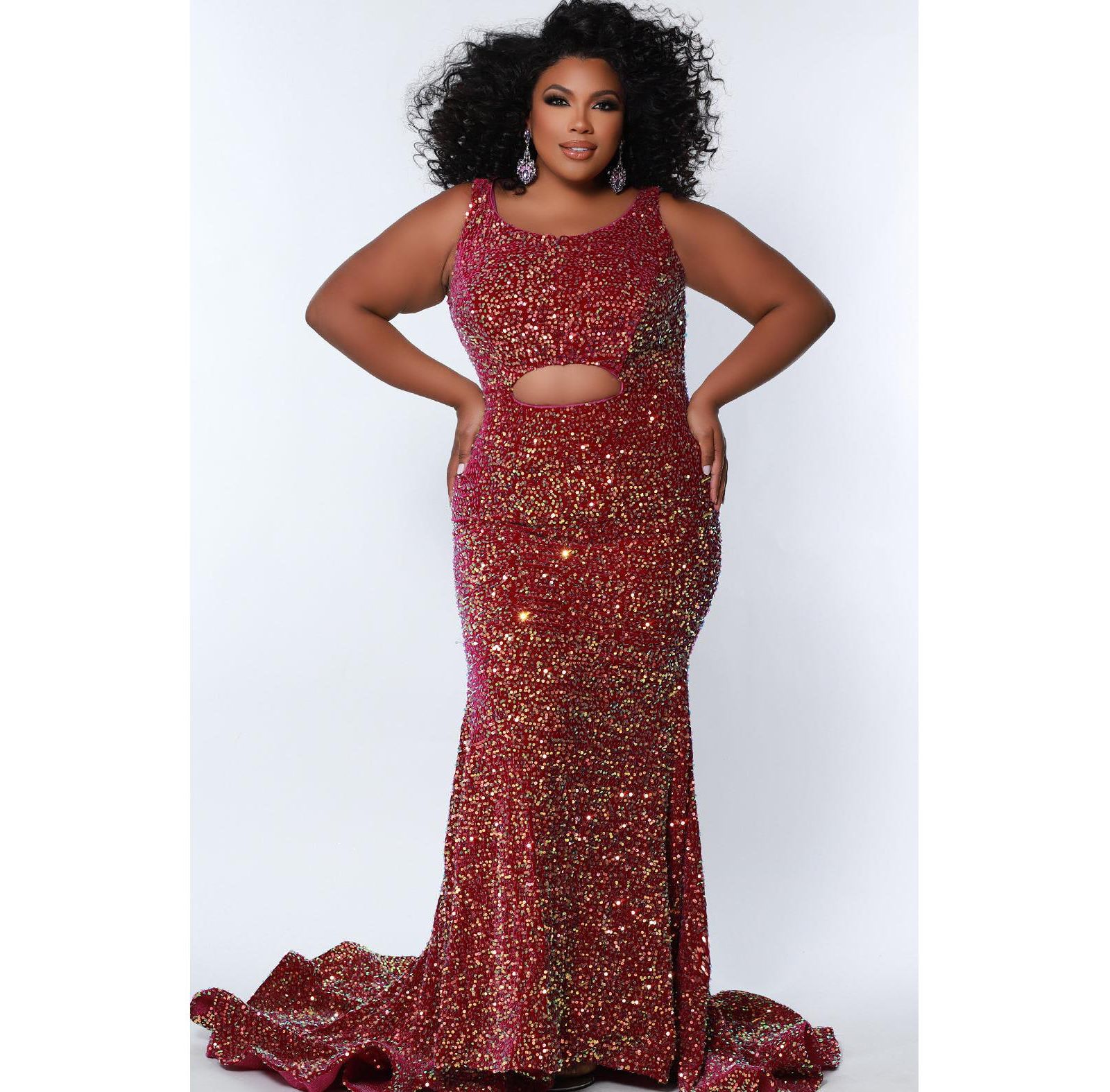 Вечернее платье Plus Size Stretch Sequin Velvet Stylish Cut Out Prom от Johnathan Kayne for Sydney's Closet
