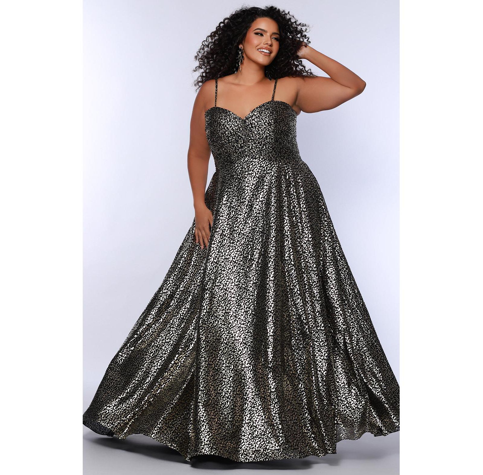 Sydney's Closet Women's Animal Print Spaghetti Strap A-Line Gown