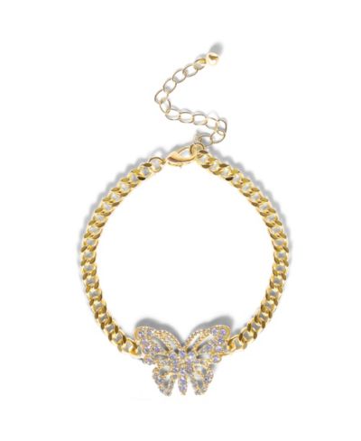 Jessica Simpson Gold-Tone Butterfly Crystal Chain Bracelet