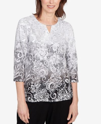 Alfred Dunner Petite Ombre Scroll Top