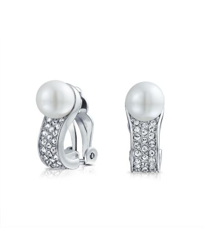 Серьги-клипсы Bling Jewelry Bridal Cocktail с искусственным жемчугом и кристаллами