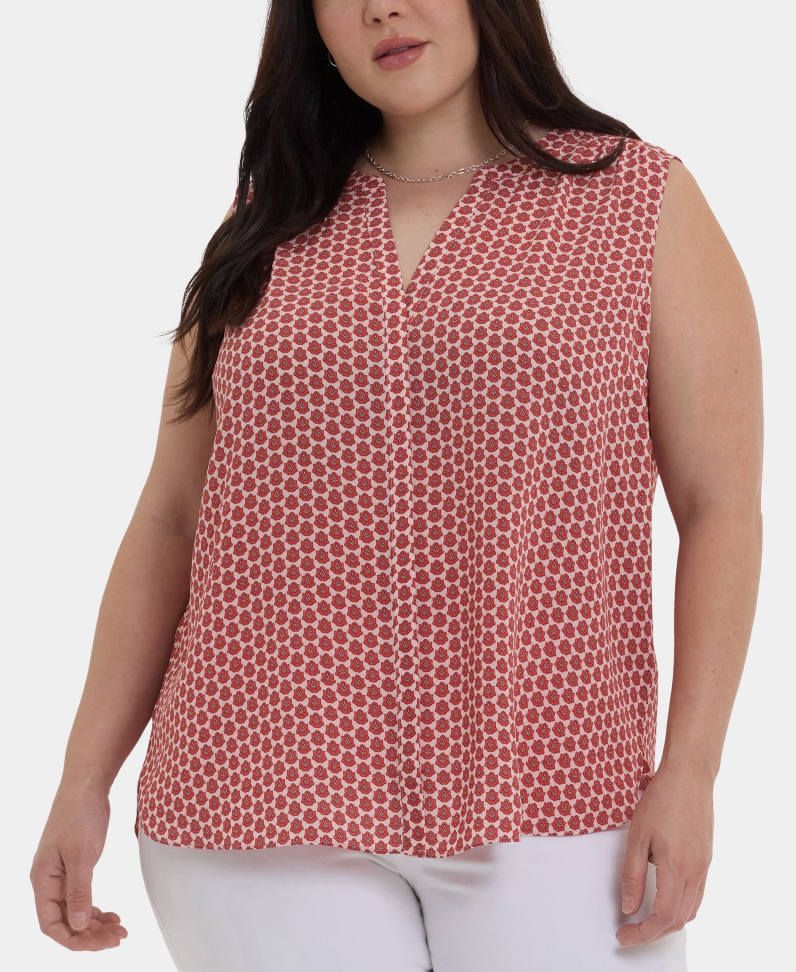 NYDJ Plus Size Sleeveless Pintuck Split Neck Top