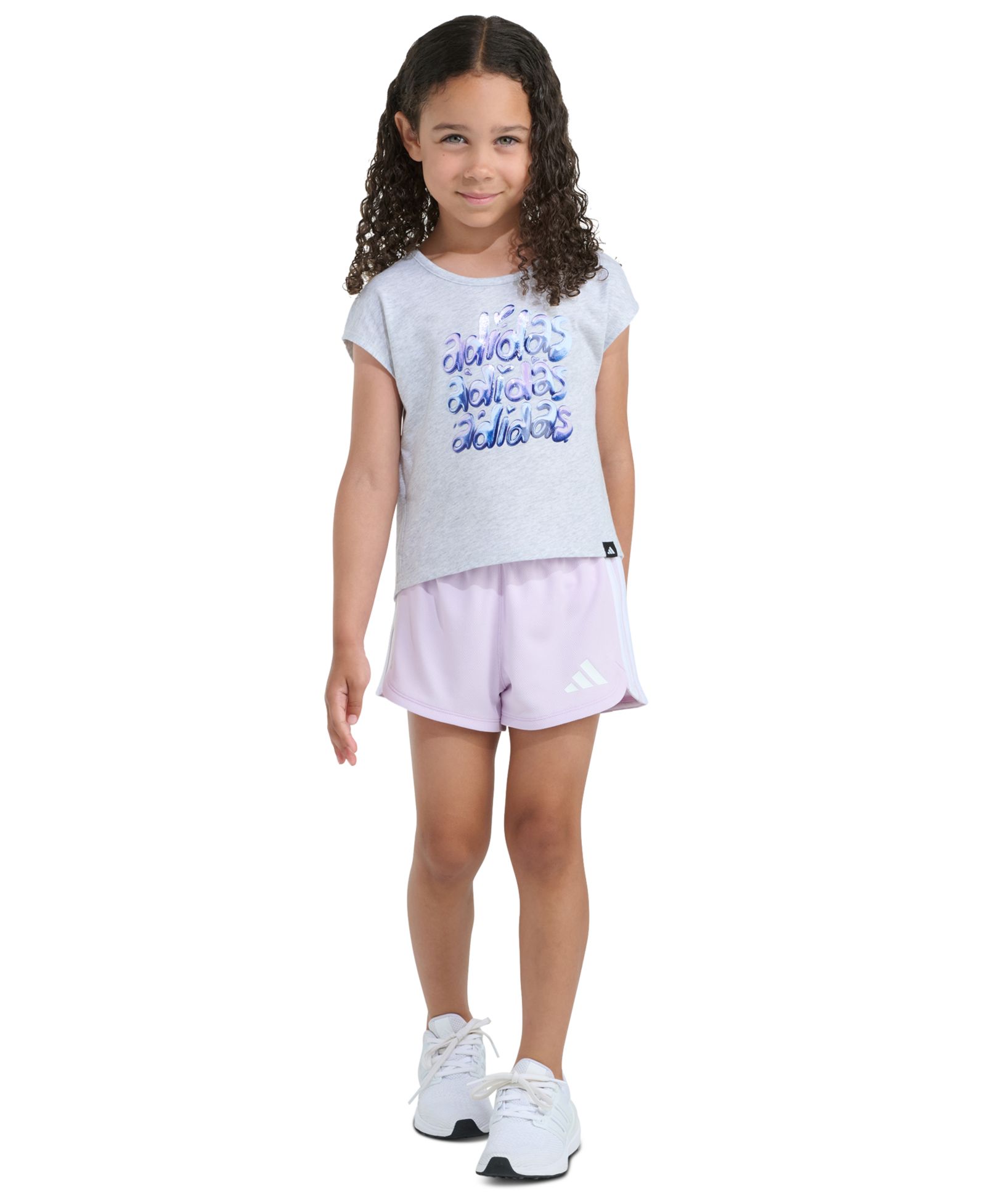 adidas Girls' 2T-6X Short-Sleeve Back Pleated Heather T-Shirt and Mesh Shorts, 2-Piece Set