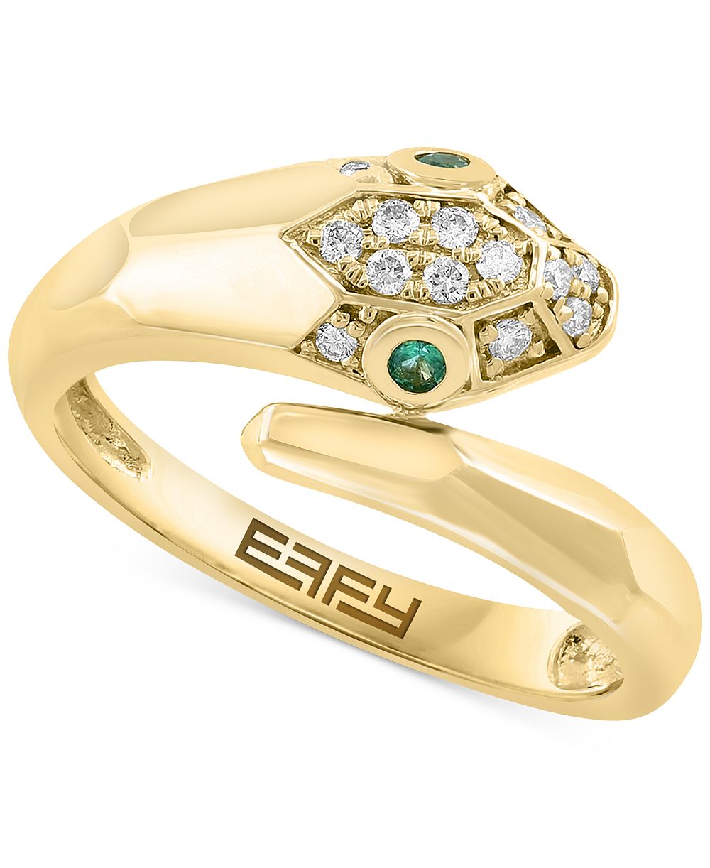 Кольцо-змея EFFY® Diamond (1/8 ct. t.w.) & Emerald (1/20 ct. t.w.) Serpent Wrap в 14k Gold
