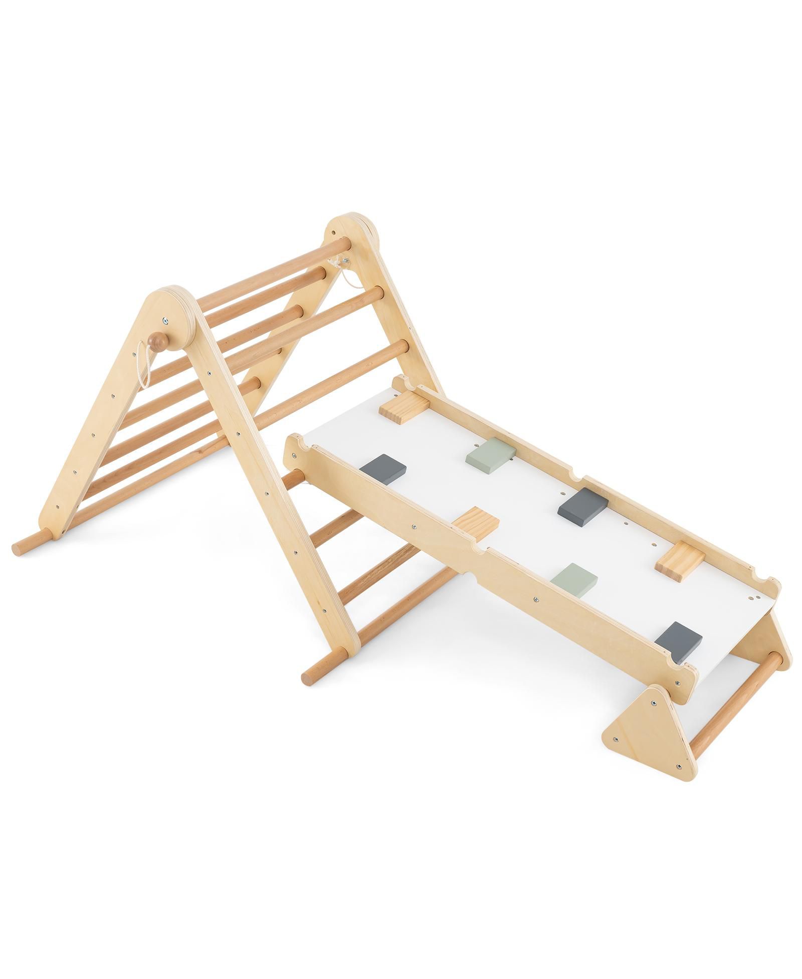 Детский игровой набор Gymax 3-in-1 Pikler Triangle Climbing Set Montessori Wooden Climber