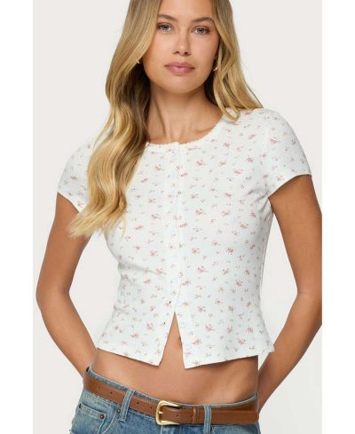 Женский топ Edikted Odella Floral Ribbed Button Up