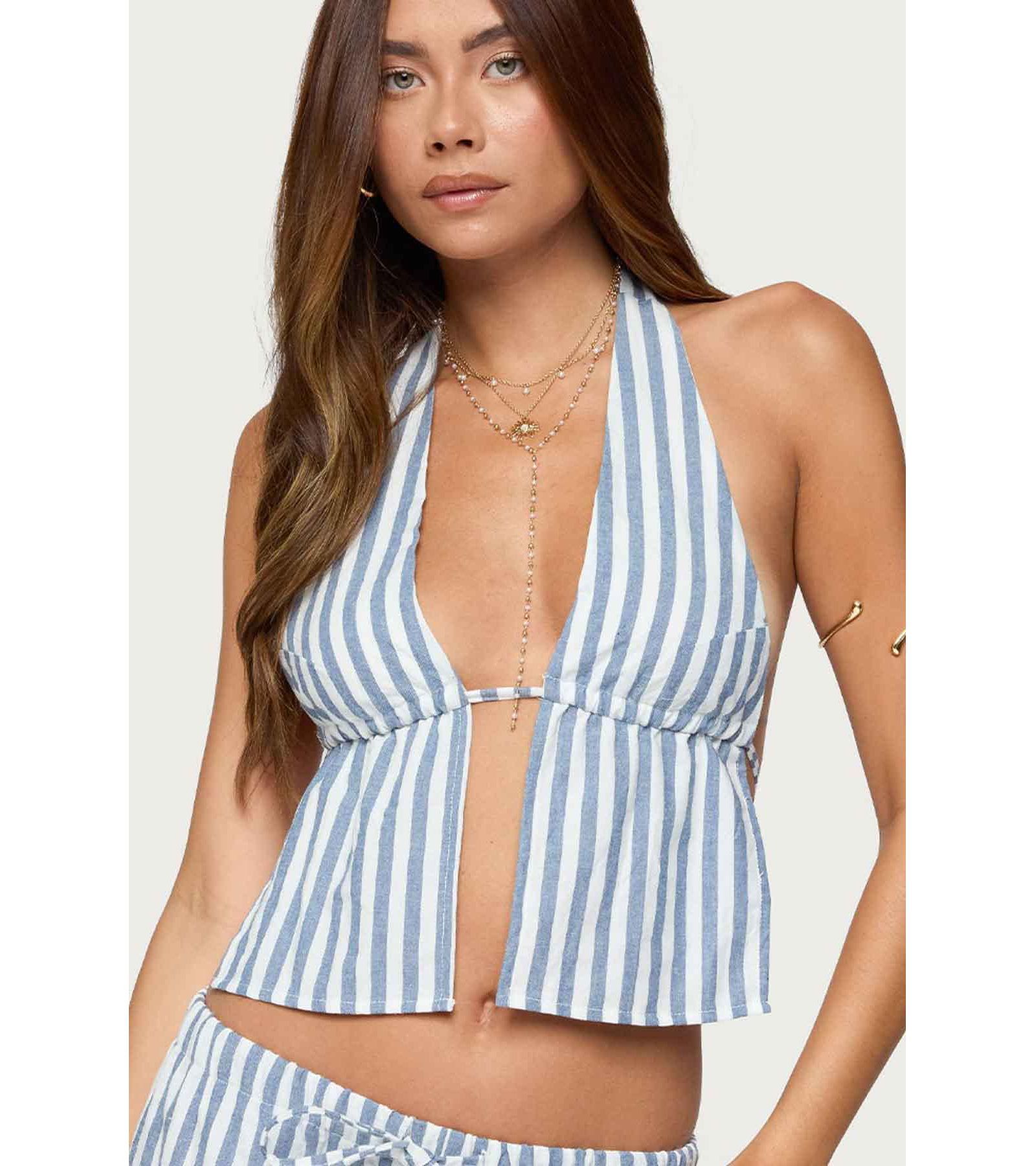 Edikted Women's Macey Striped Split Front Backless Top