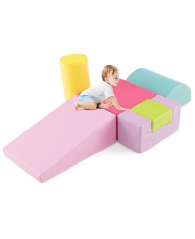 Gymax 6 PCS Kids Climber Play Set Indoor Foam Climb and Crawl Activity Blocks w/ Cover