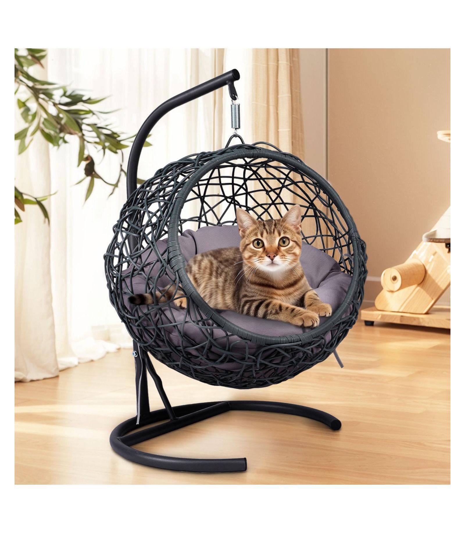 Streamdale Furniture Cat Swing Bed with Stand - Gray