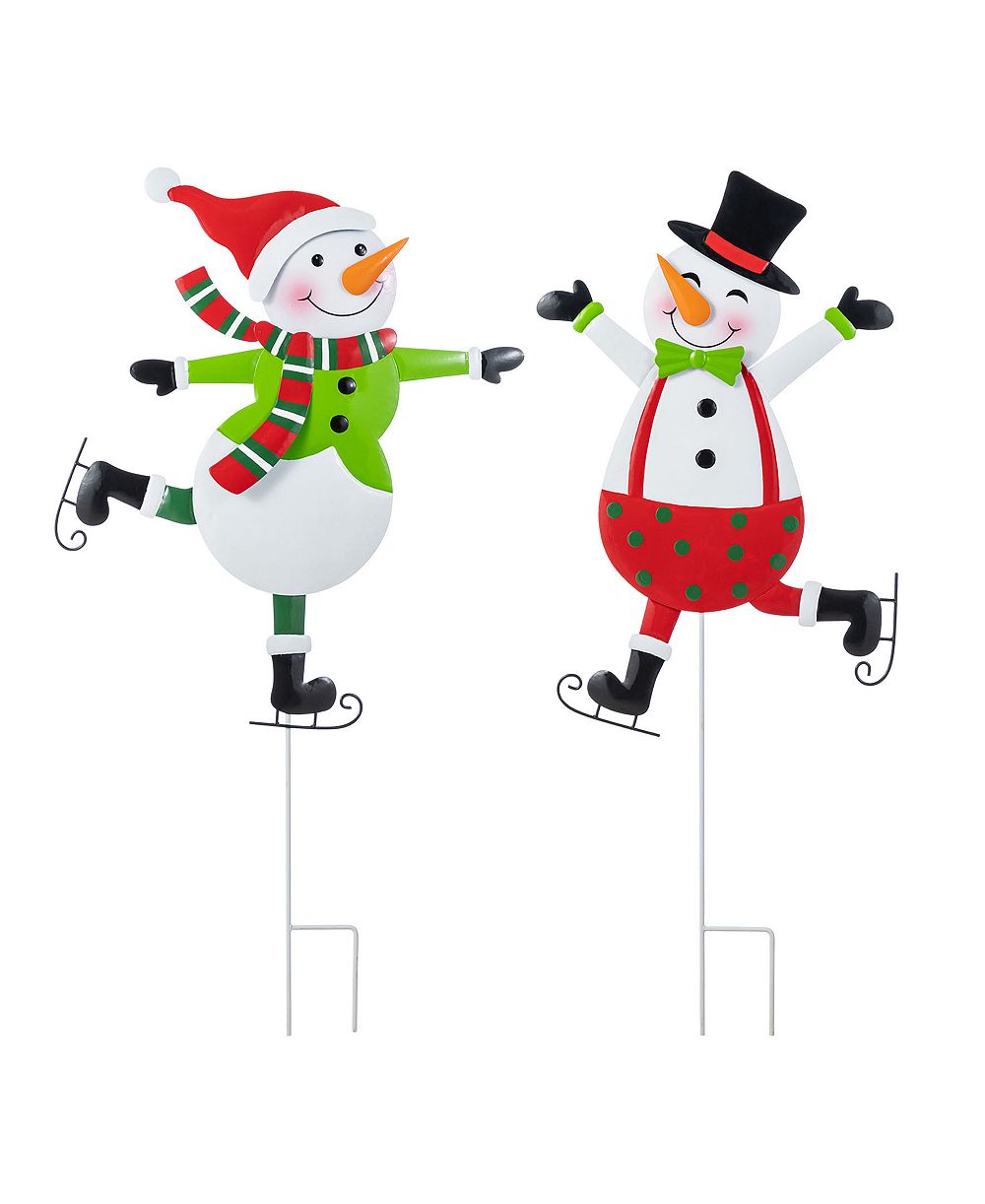 Набор садовых колышков Glitzhome Metal Christmas Skiing Snowmen, 2 шт.