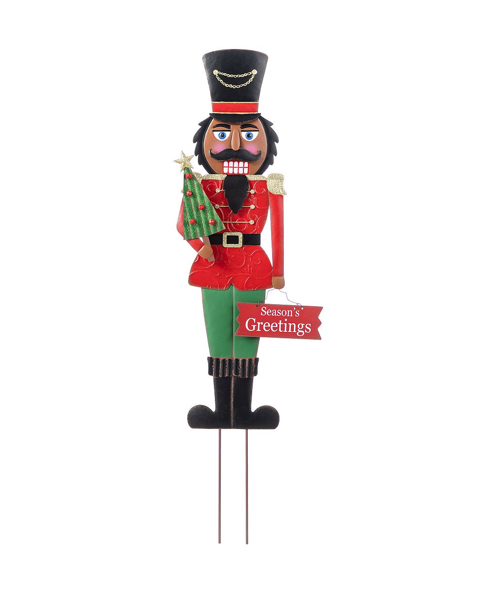 Рождественский садовый декор Glitzhome Metal Christmas African Nutcracker Yard Stake, 36"