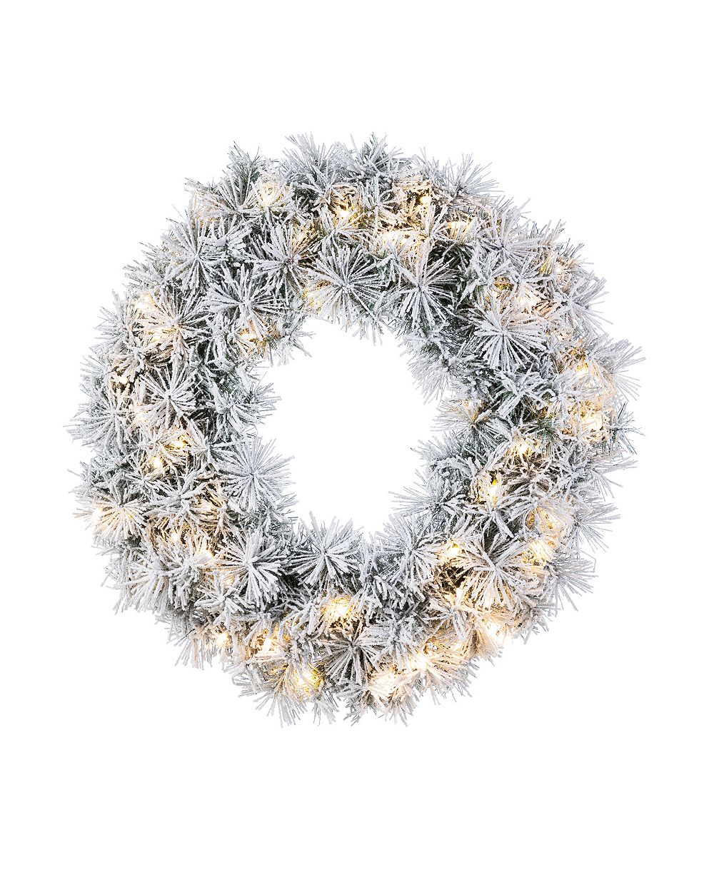 Glitzhome 24" Pre-Lit Snow Flocked Pine Christmas Wreath