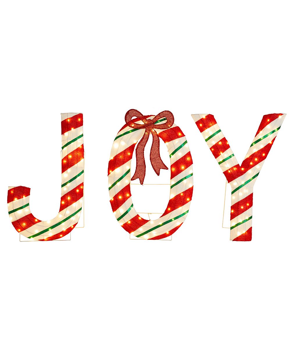 Glitzhome светящееся тканевое рождественское украшение 2.5D с надписью JOY в виде мятной конфеты, набор из 3 шт