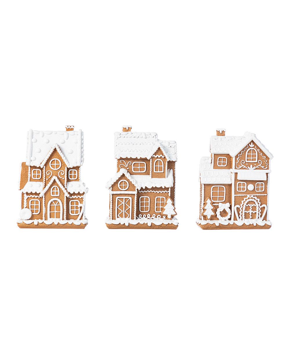 Фигурка рождественского пряничного домика Glitzhome Resin, комплект из 3 шт.