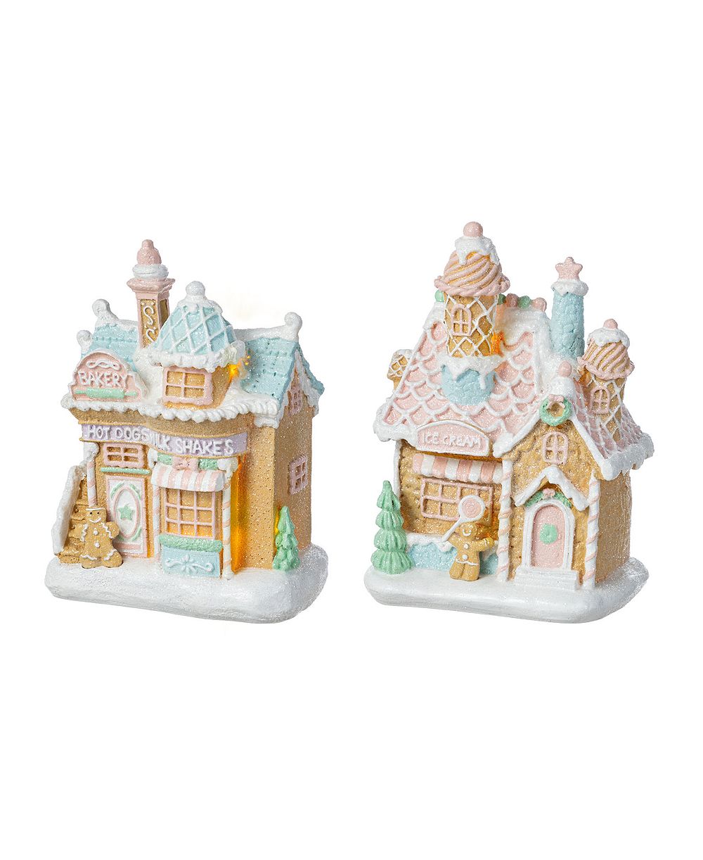 Glitzhome Resin Christmas Macaron Village, Set of 2