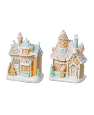 Декоративная рождественская деревня из смолы Glitzhome Macaron, набор из 2 шт.