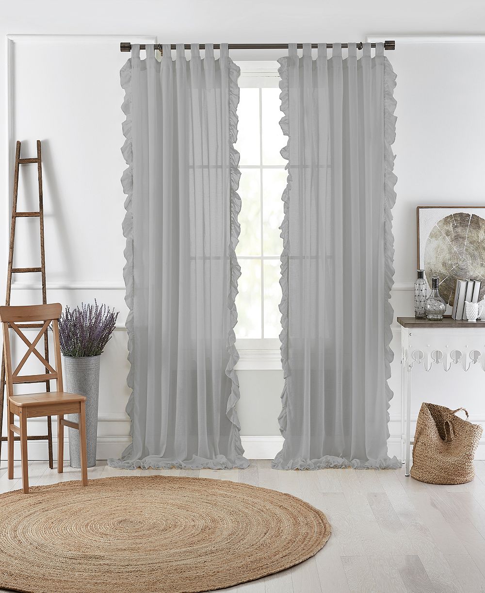 Elrene Home Fashions Bella Tab-Top Ruffle Sheer Window Curtain