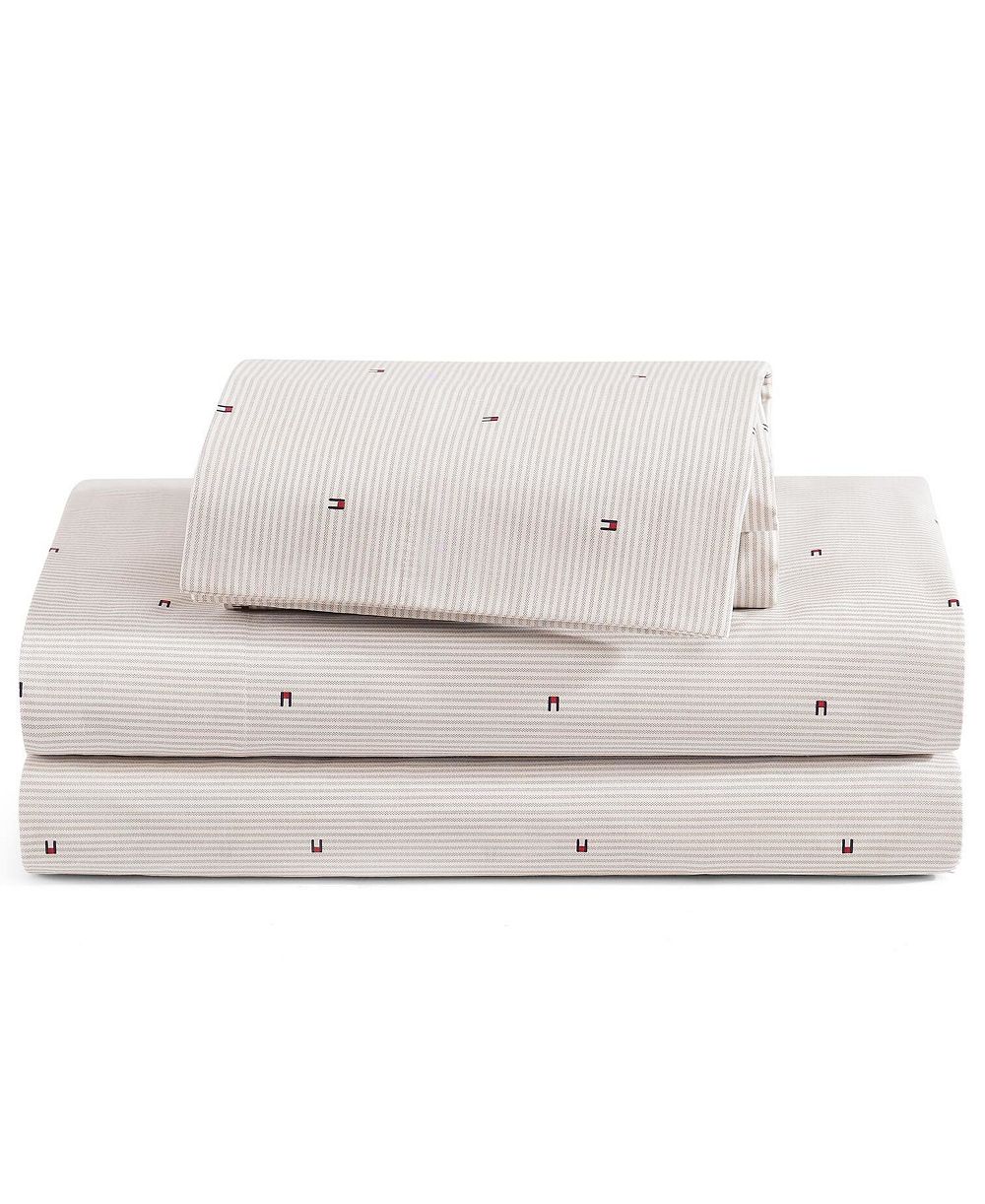 Tommy Hilfiger Ithaca Flag Stripe Cotton Percale 3-Piece Sheet Set, Twin
