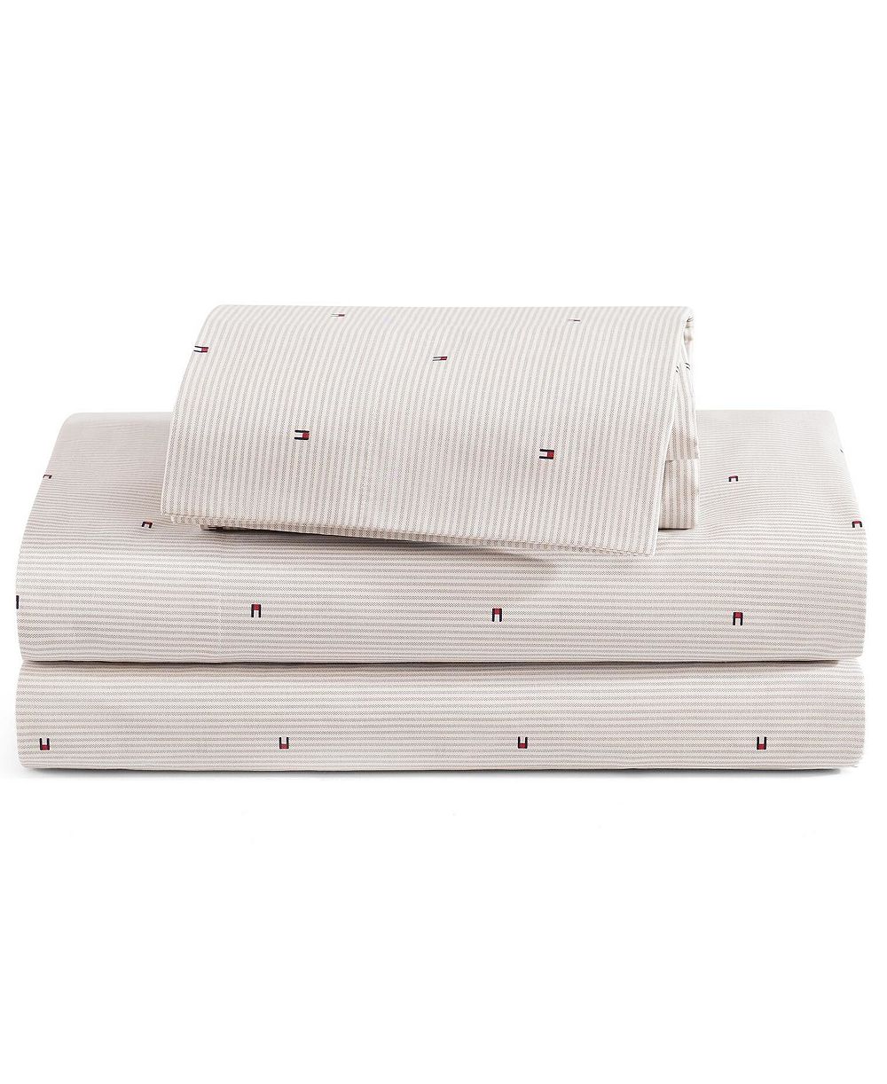 Tommy Hilfiger Ithaca Flag Stripe Cotton Percale 3-Piece Sheet Set, Twin XL