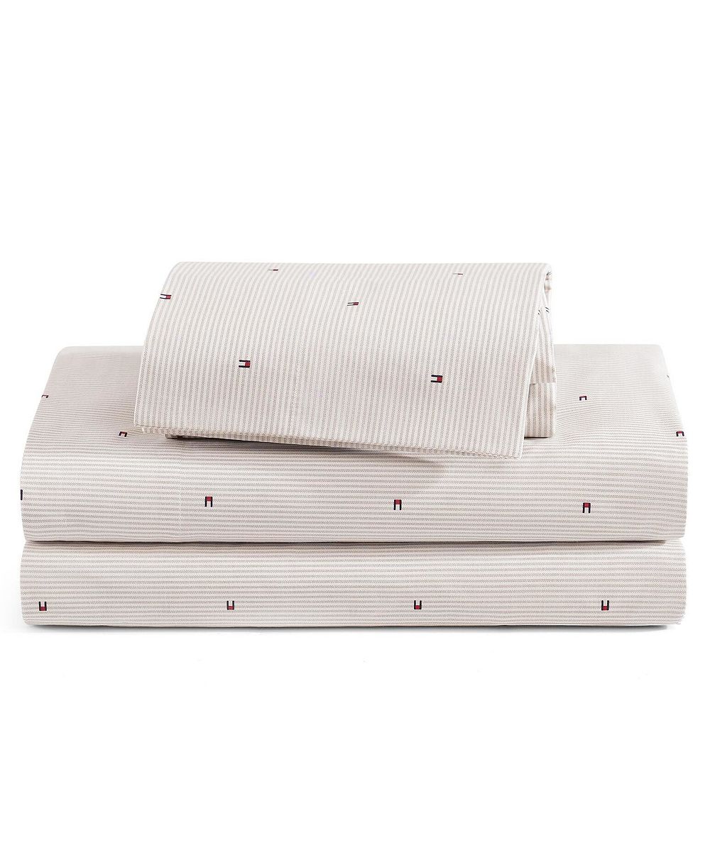 Tommy Hilfiger Ithaca Flag Stripe Cotton Percale 4-Piece Sheet Set, Queen