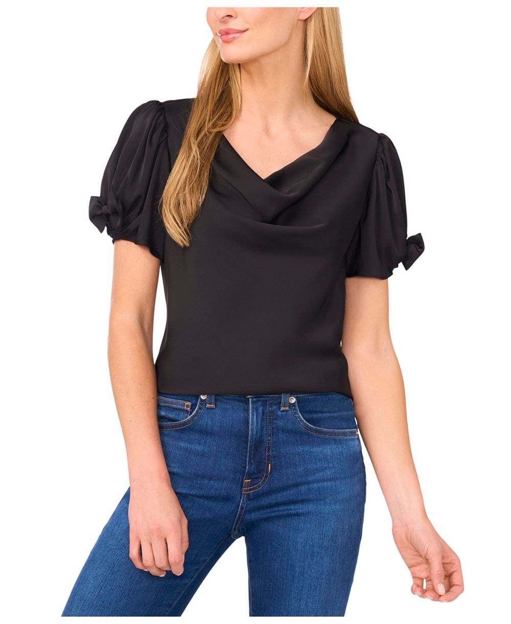 CeCe Women's Cowl Neck Bubble Short Sleeves Top