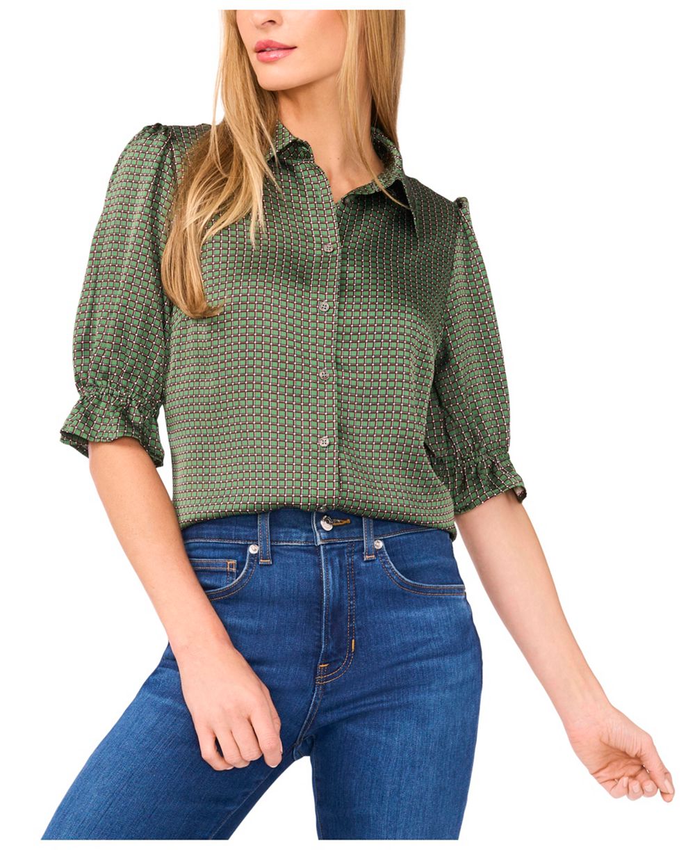 Женская рубашка CeCe Balloon Short Sleeves Button Down
