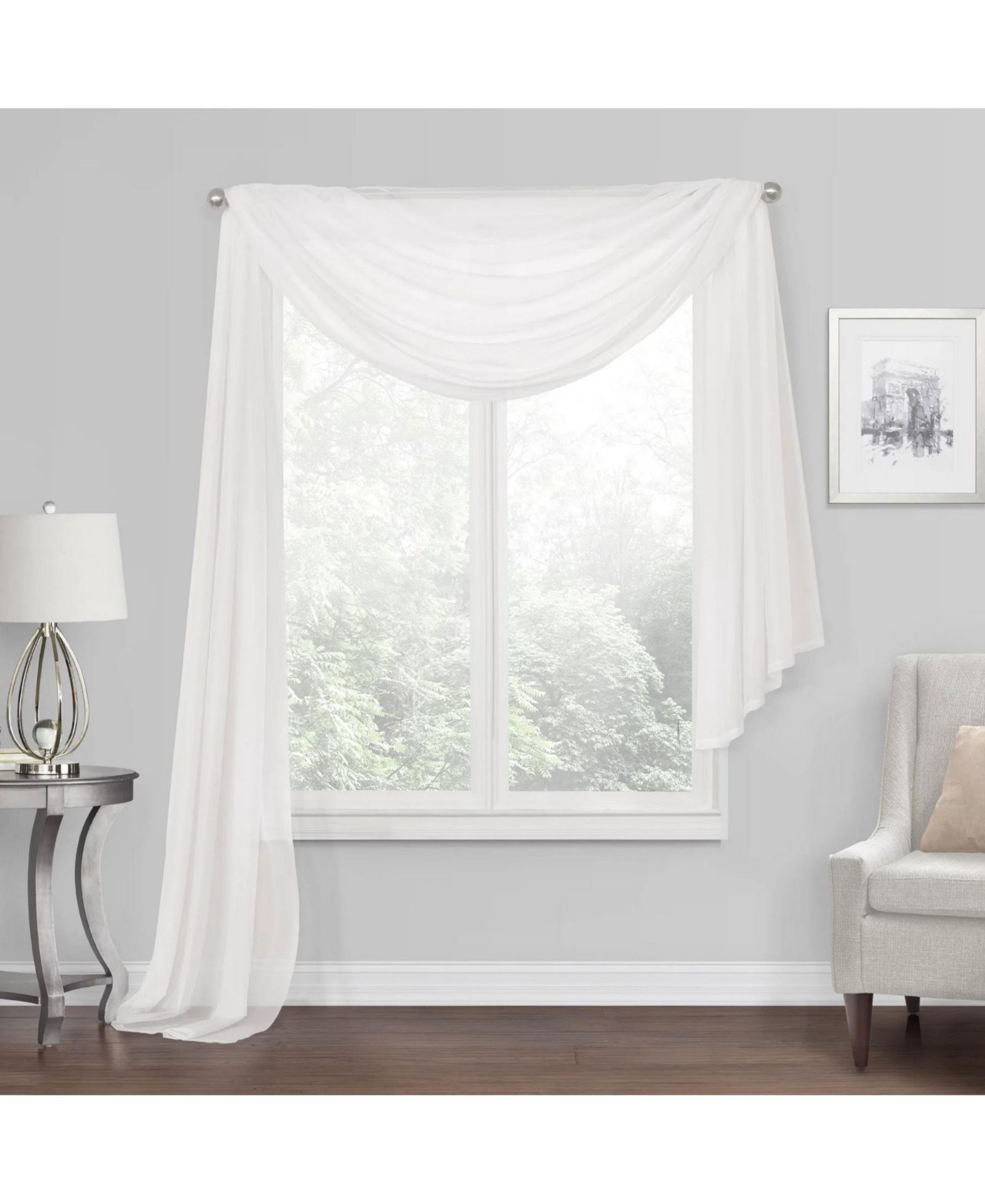 Kate Aurora Elegant Sheer Voile Window Scarf Valance - White