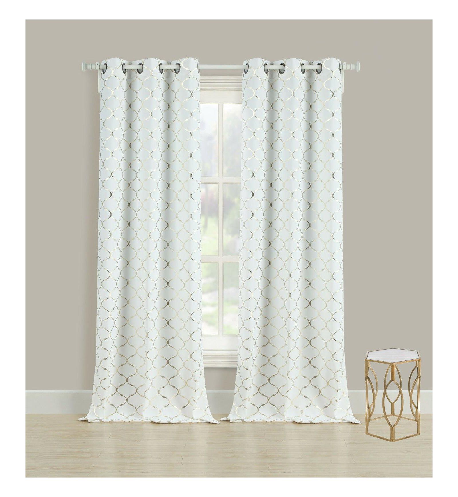 Шторы Kate Aurora Cotton Blend Shabby Metallic Quatrefoil Lattice Ultra Luxurious Grommet Top 2 шт