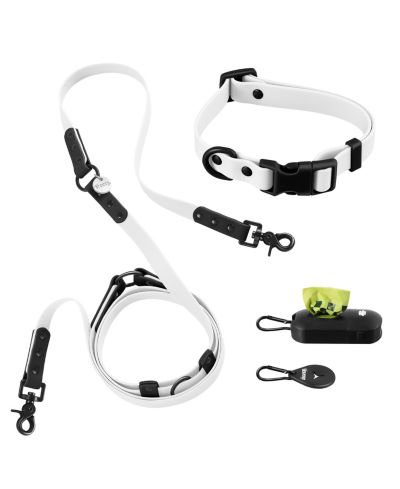 THE LICKER STORE, Luna 8FT Adjustable 6-in-1 Waterproof Hands-Free Leash and Collar with LED Flashlight, Bag Dispenser, and Poop Bag Holder