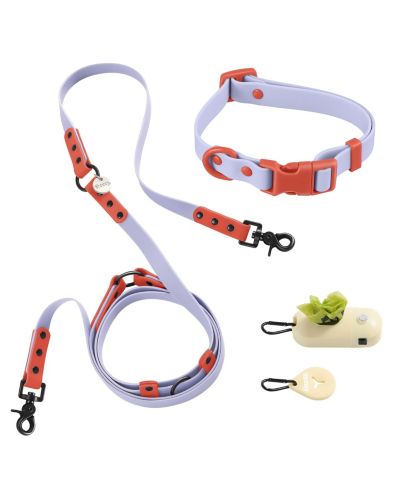 THE LICKER STORE, Luna 8FT Adjustable 6-in-1 Waterproof Hands-Free Leash and Collar with LED Flashlight, Bag Dispenser, and Poop Bag Holder
