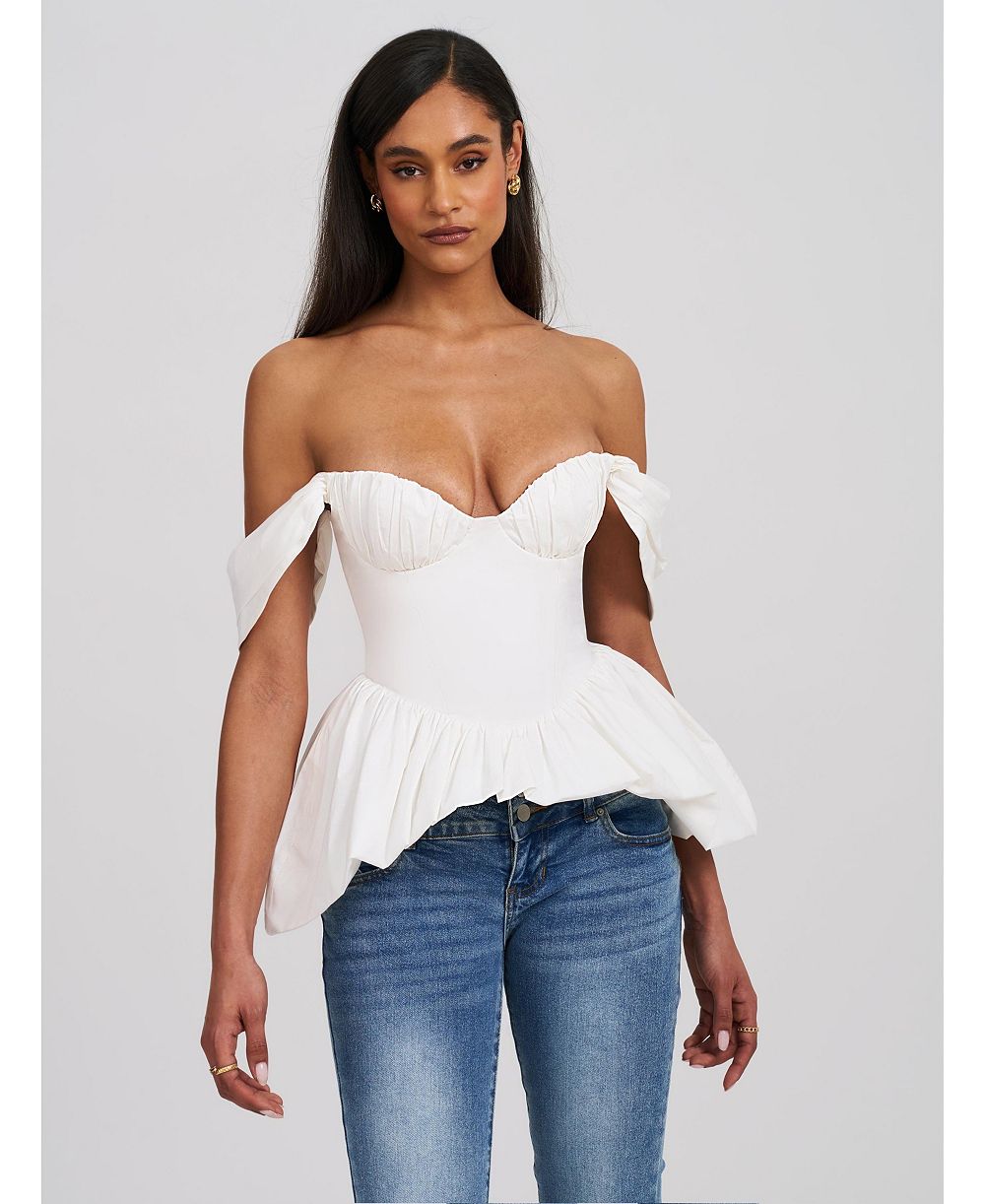 Женский топ Miss Circle Qistina White Off-shoulder Bubble Hem Peplum Cotton
