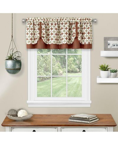 Kate Aurora Modern Geometric Button Tuck Layered Rod Pocket Window Valance - 56 in. W x 15 in. L, Taupe