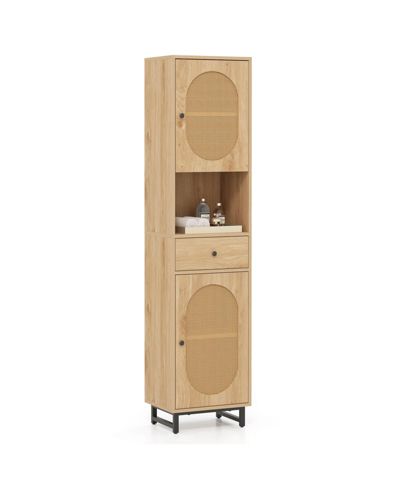 67" Tall Bathroom Cabinet with 2 Doors Open Compartment Drawer