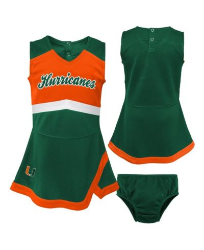 Outerstuff Girls Preschool Green Miami Hurricanes Two-Piece Cheer Captain Jumper Dress Bloomers Set