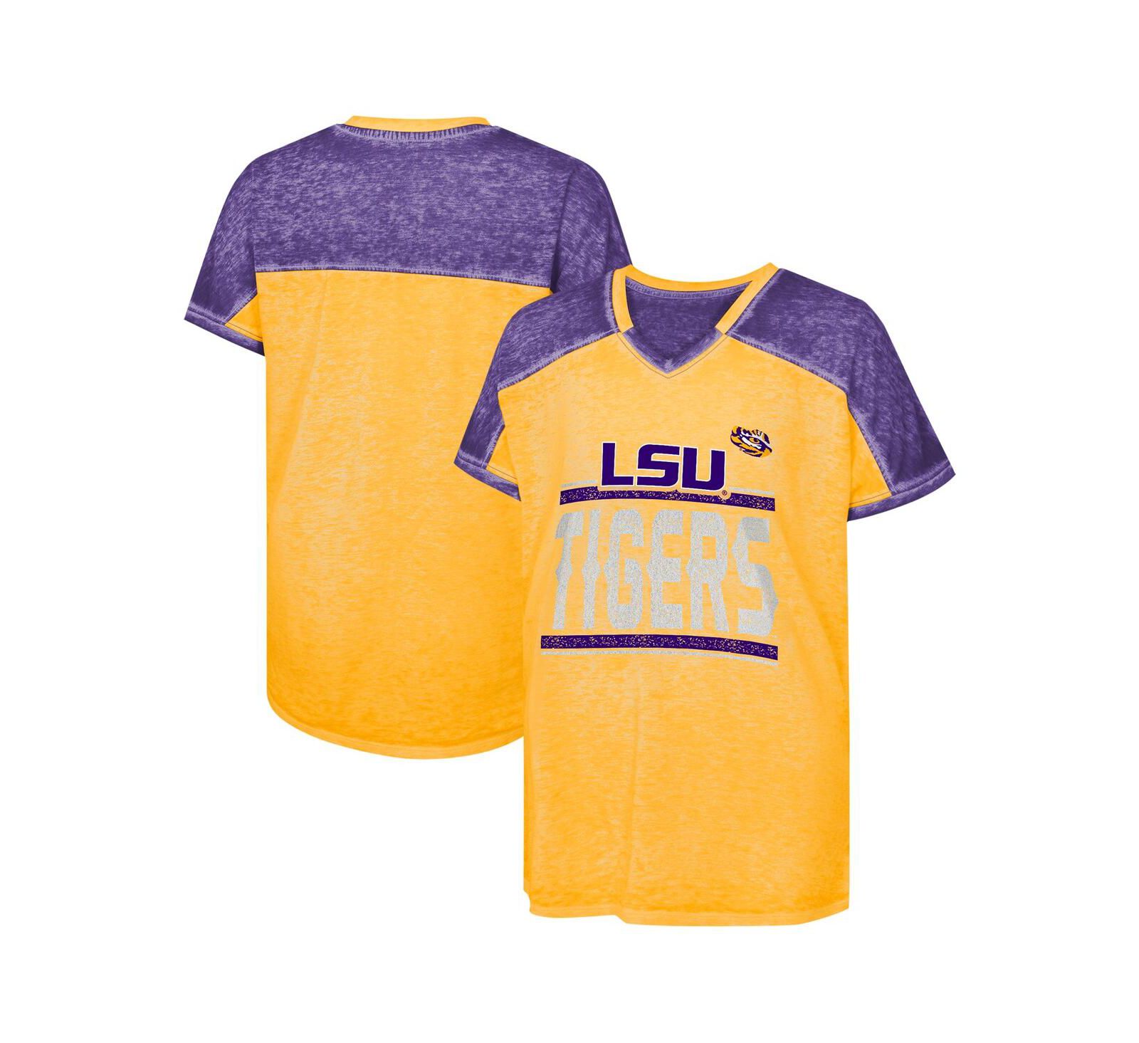 Outerstuff Big Girls Purple LSU Tigers Up for Anything Color Block Dolman V-Neck T-Shirt