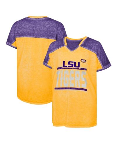 Outerstuff Big Girls Purple LSU Tigers Up for Anything Color Block Dolman V-Neck T-Shirt
