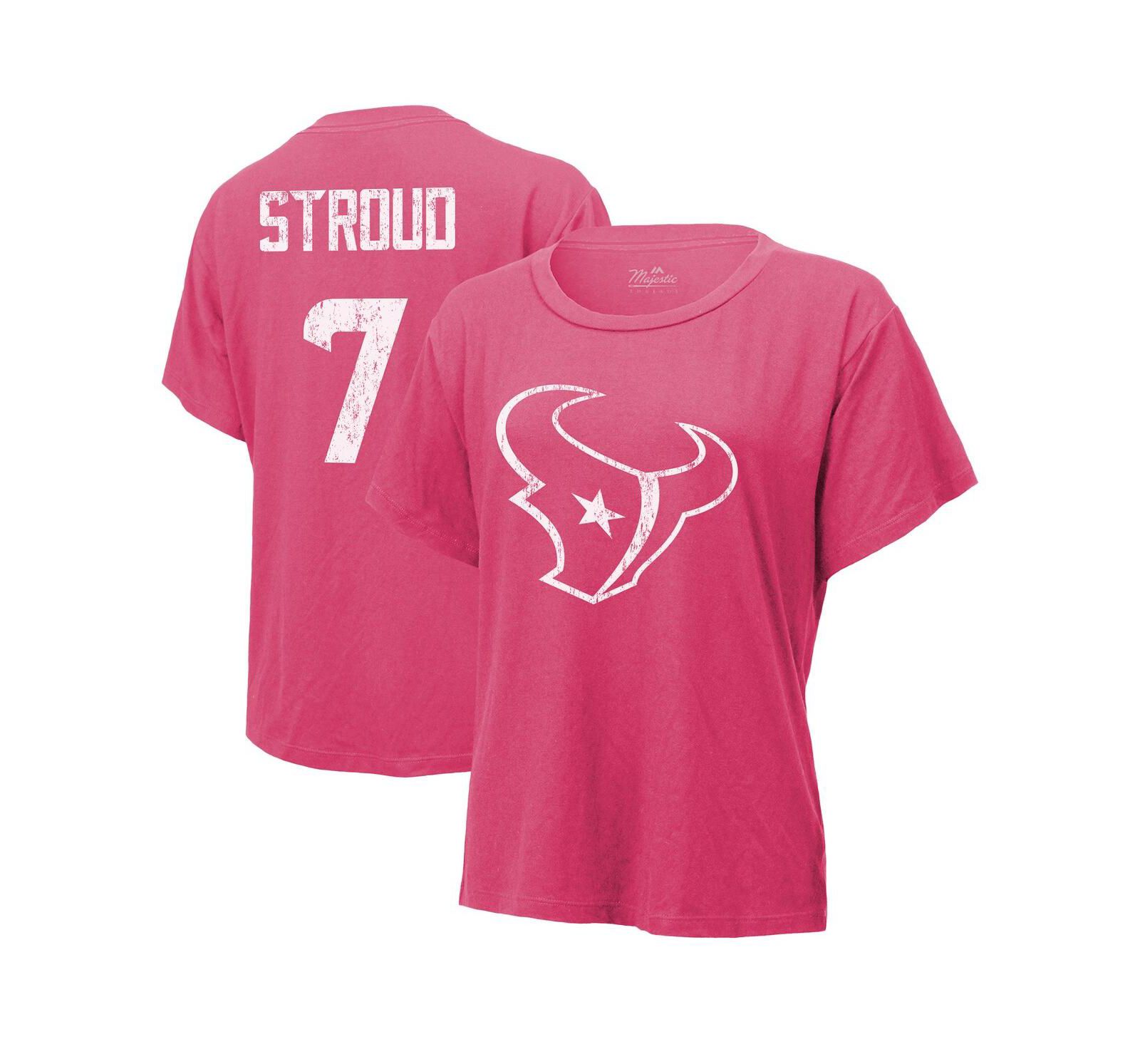 Majestic Женская футболка Houston Texans с именем и номером C.J. Stroud, розовая