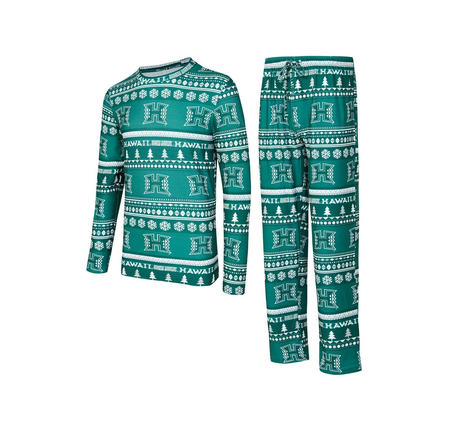 Concepts Sport Men's 2-Pieace Green Hawaii Rainbow Warriors Swivel Long Sleeve Top and Pants Sleep Set