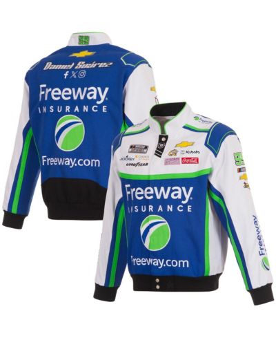 JH Design Мужская куртка Daniel Suarez Freeway Insurance Full-Snap Twill Uniform синяя/белая