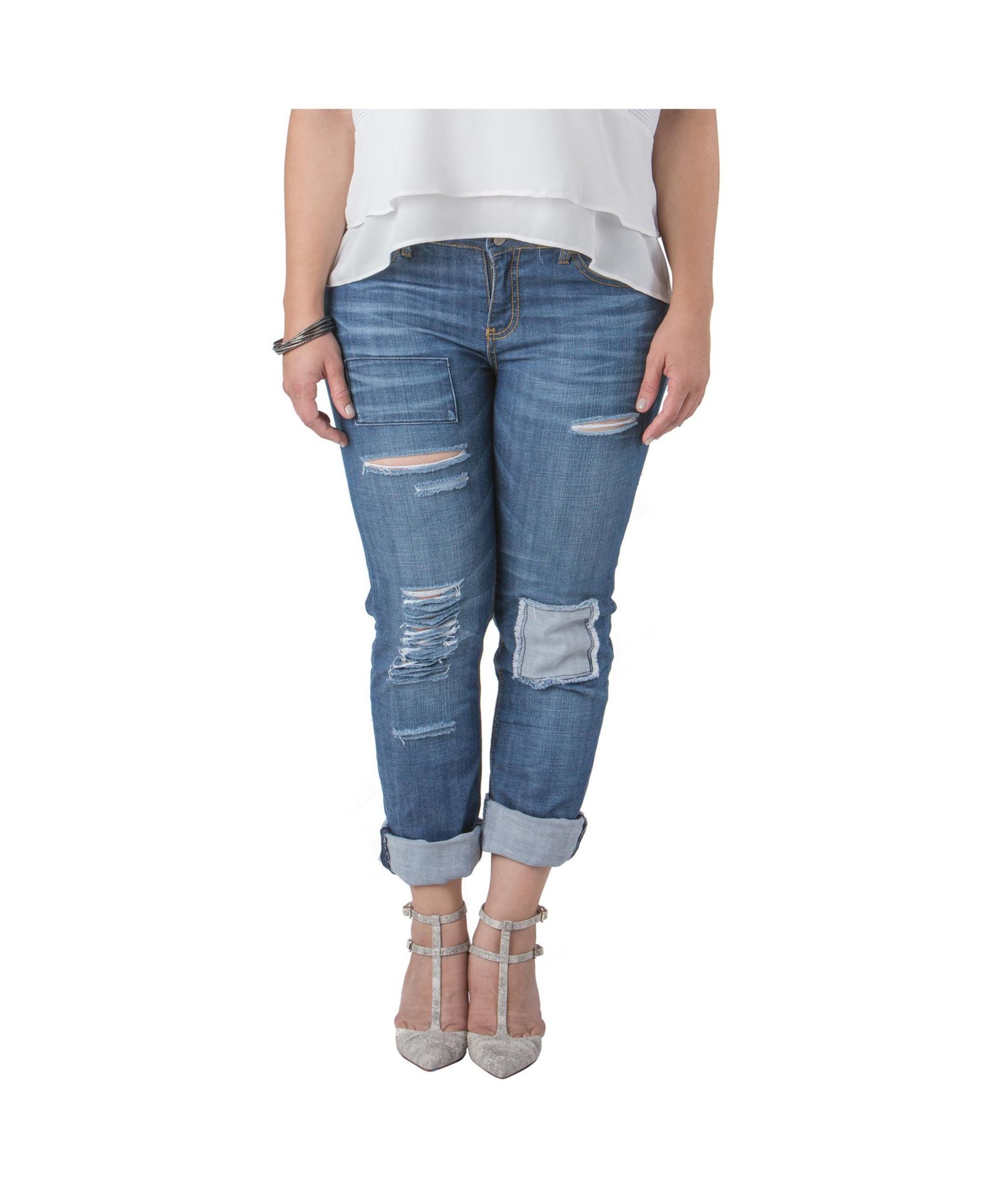 Женские джинсы Standards & Practices Plus Size Distressed And Patched Boyfriend