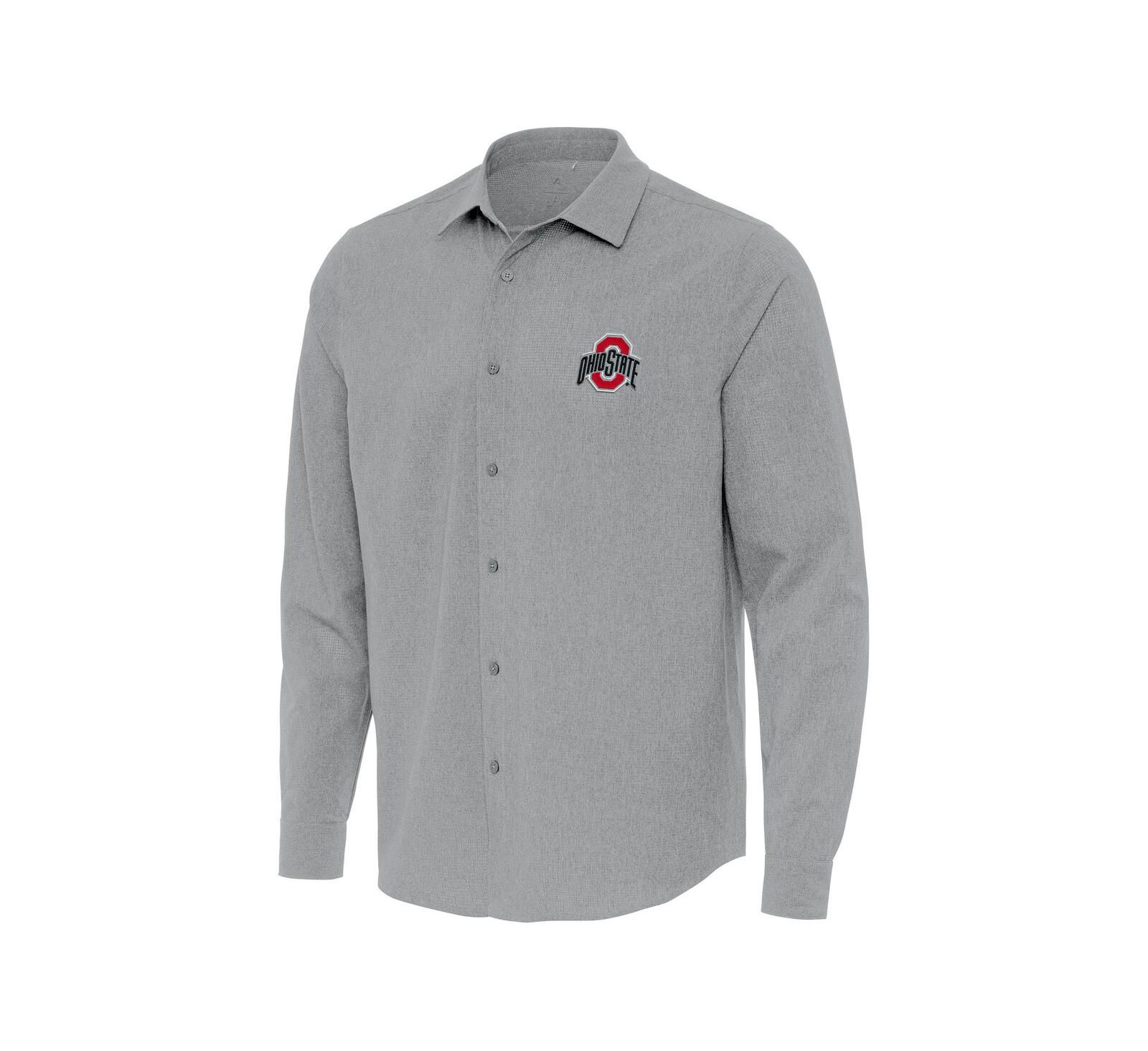 Antigua Мужская рубашка с длинным рукавом и пуговицами Ohio State Buckeyes Exposure Woven Gray