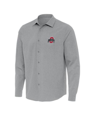 Antigua Мужская рубашка с длинным рукавом и пуговицами Ohio State Buckeyes Exposure Woven Gray