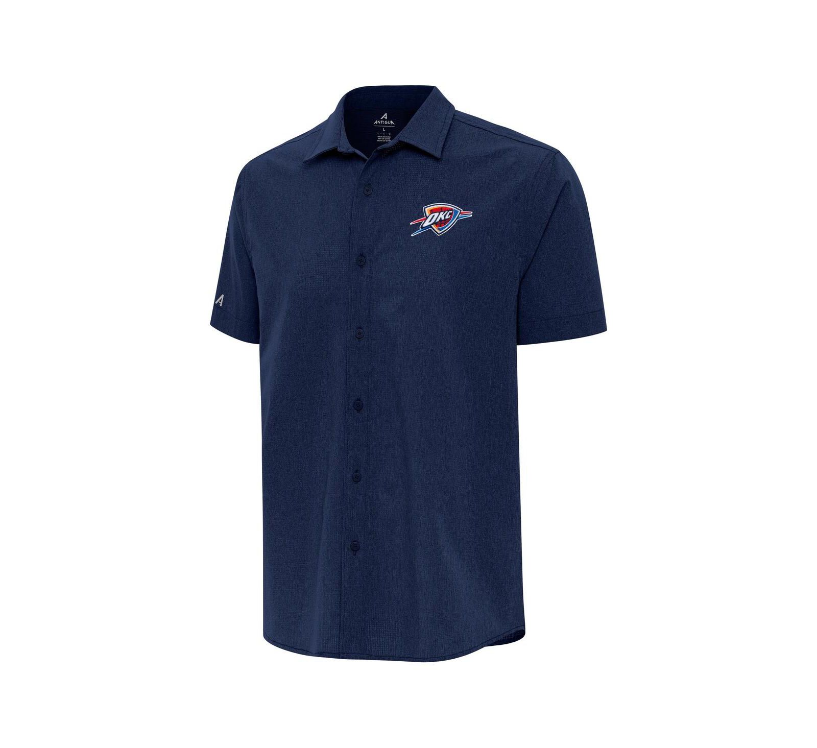 Antigua Men's Navy Oklahoma City Thunder Activate Woven Short Sleeve Button-Up Shirt
