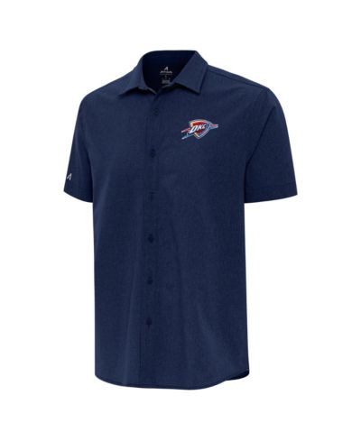 Antigua Men's Navy Oklahoma City Thunder Activate Woven Short Sleeve Button-Up Shirt