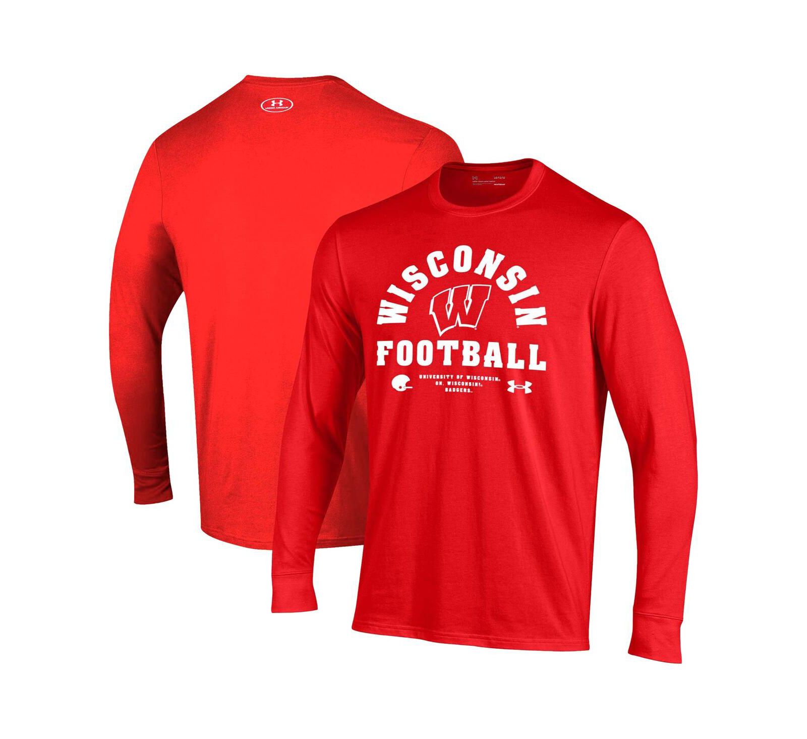 Мужская футболка Under Armour Red Wisconsin Badgers 2025 Sideline Football Performance Cotton Long Sleeve